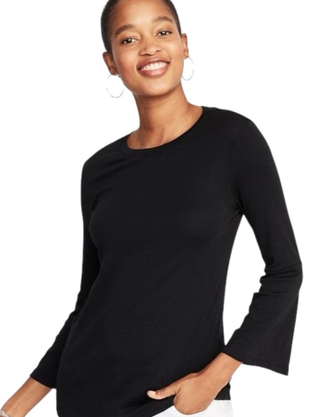 Old Navy Black 3/4 Sleeve Flared Cuff Top Size Small